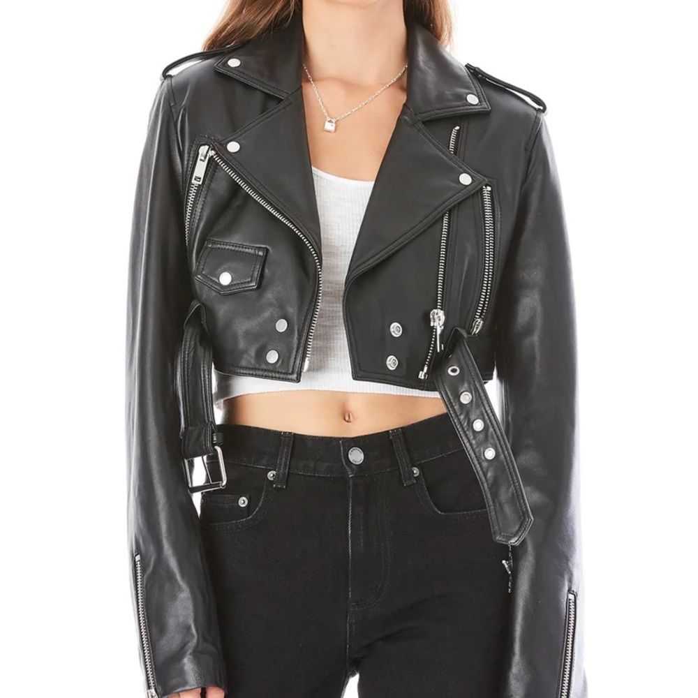 carmar cropped leather biker jacket